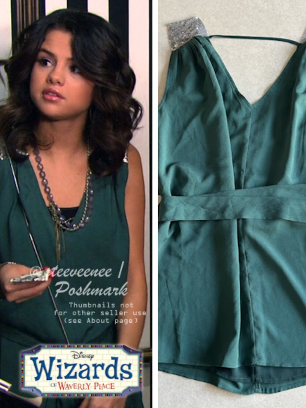 Green Tie Waist Top ASO Alex Russo